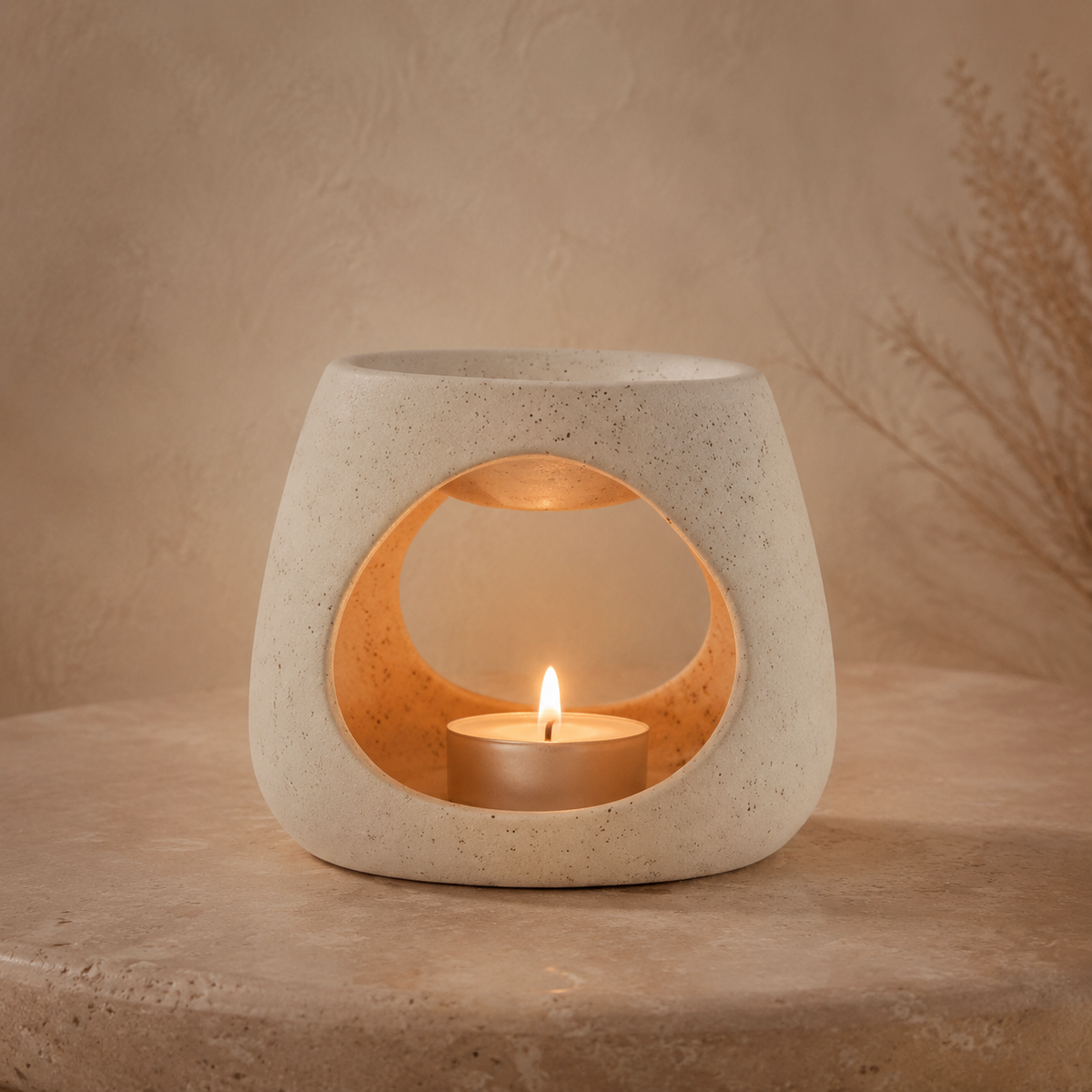 Keramische Zen Oliebrander – Pebble Gebroken Wit