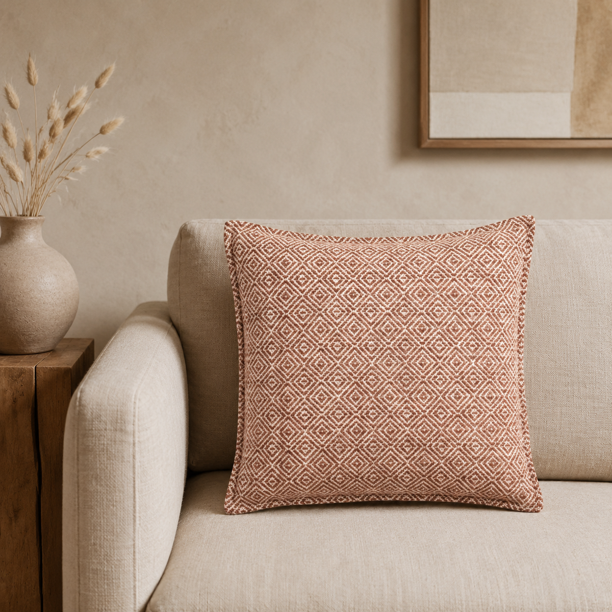 Katoenen Kussenhoes Burgundy Squares – 45 × 45 cm