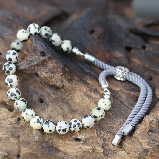 925 verzilverde Edelsteen armband - Dalmation Jaspis - Kracht & Bescherming