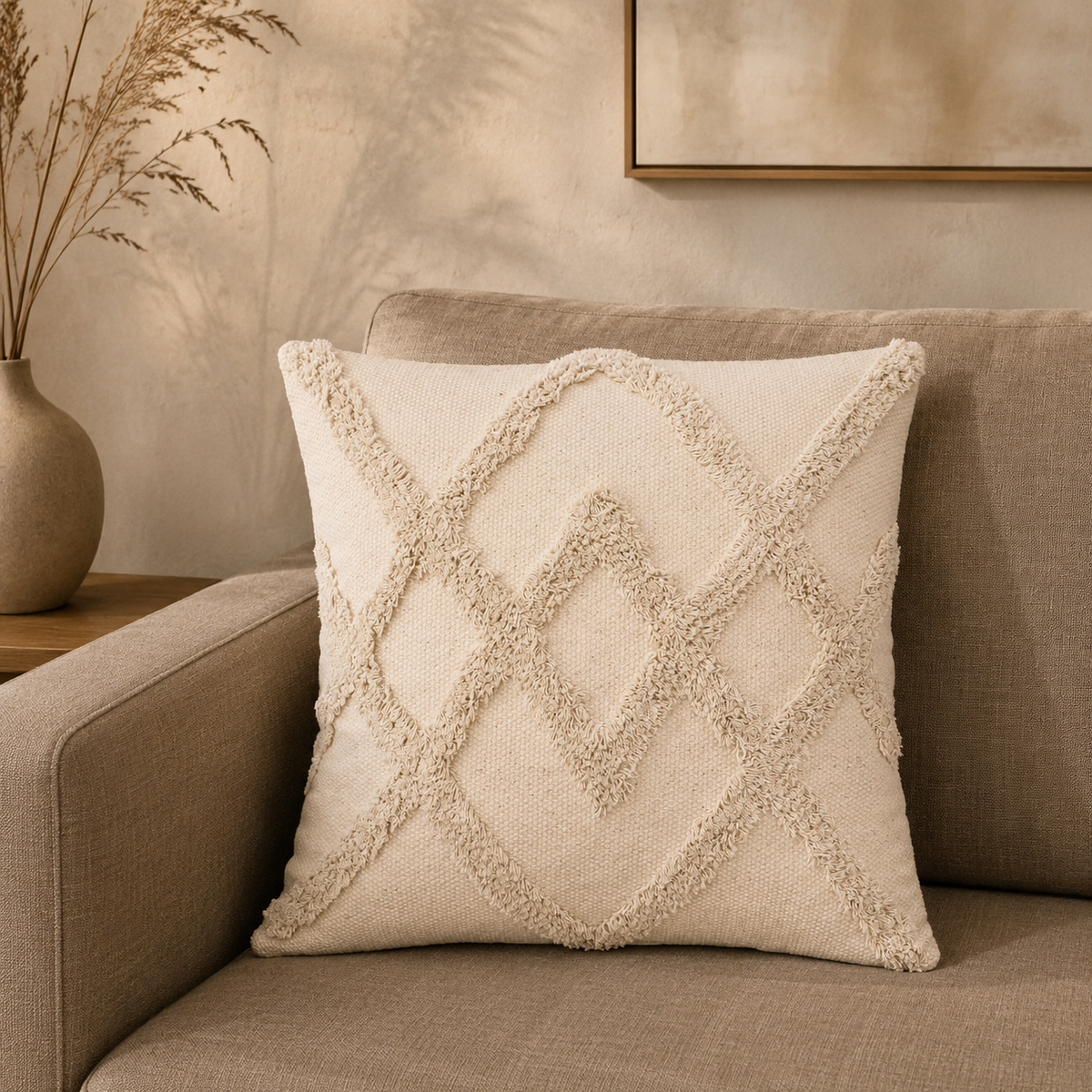 Katoenen Kussenhoes Cream Lux Criss-Cross – 45 × 45 cm